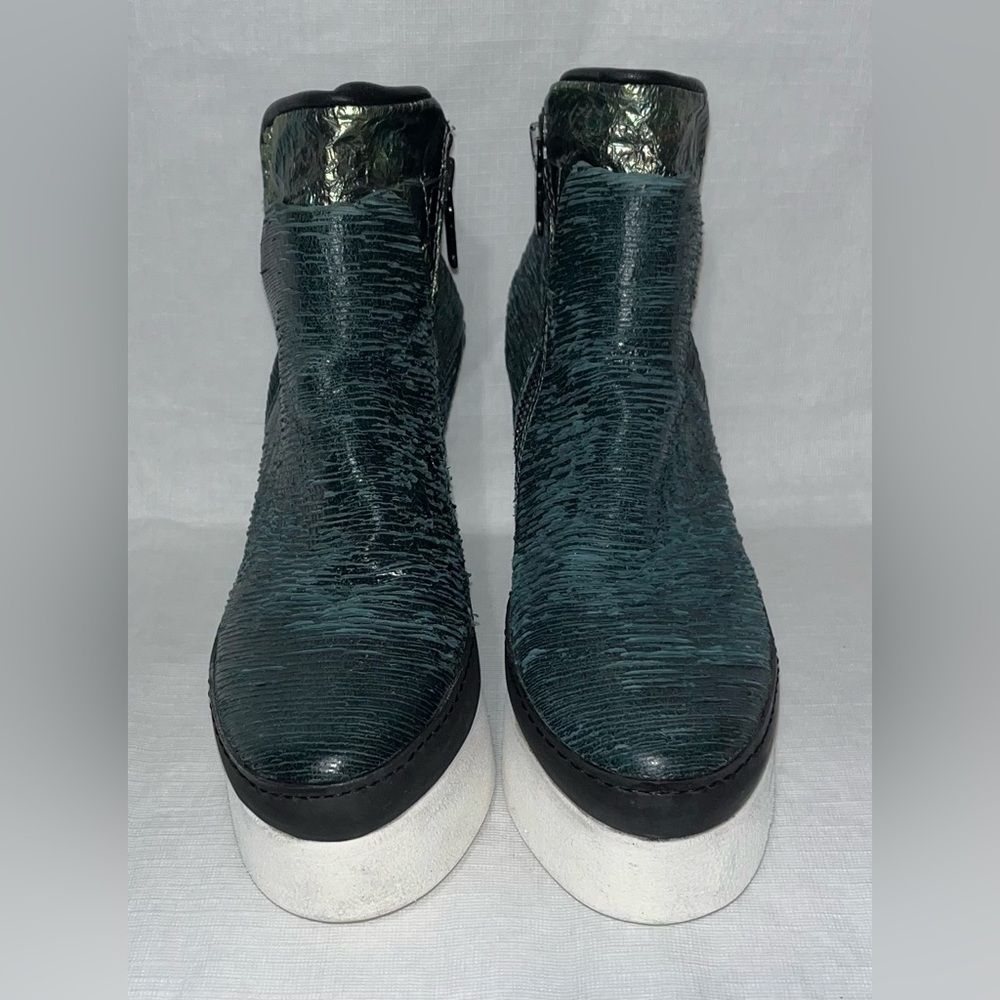 A.S.98 Green Textured Wedge Boots - Picture 2 of 15